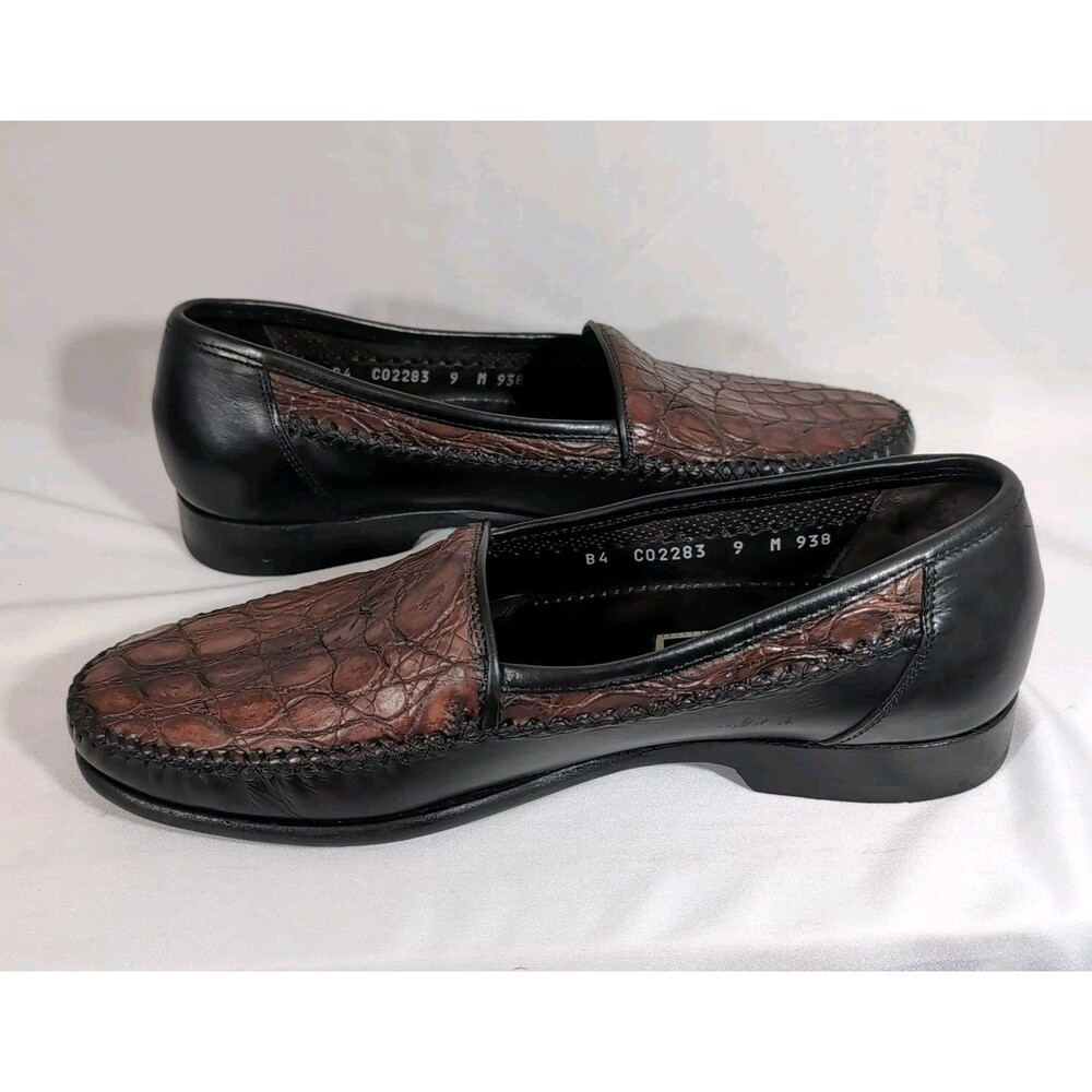 Bragano by Cole Haan Size 9 Croc Embossed Brown Leather Italian Loafers Reptile - Picture 4 of 8
